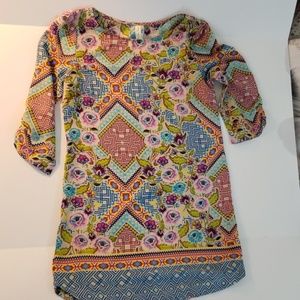 Pink Owl floral mini dress /tunic 33 inches long